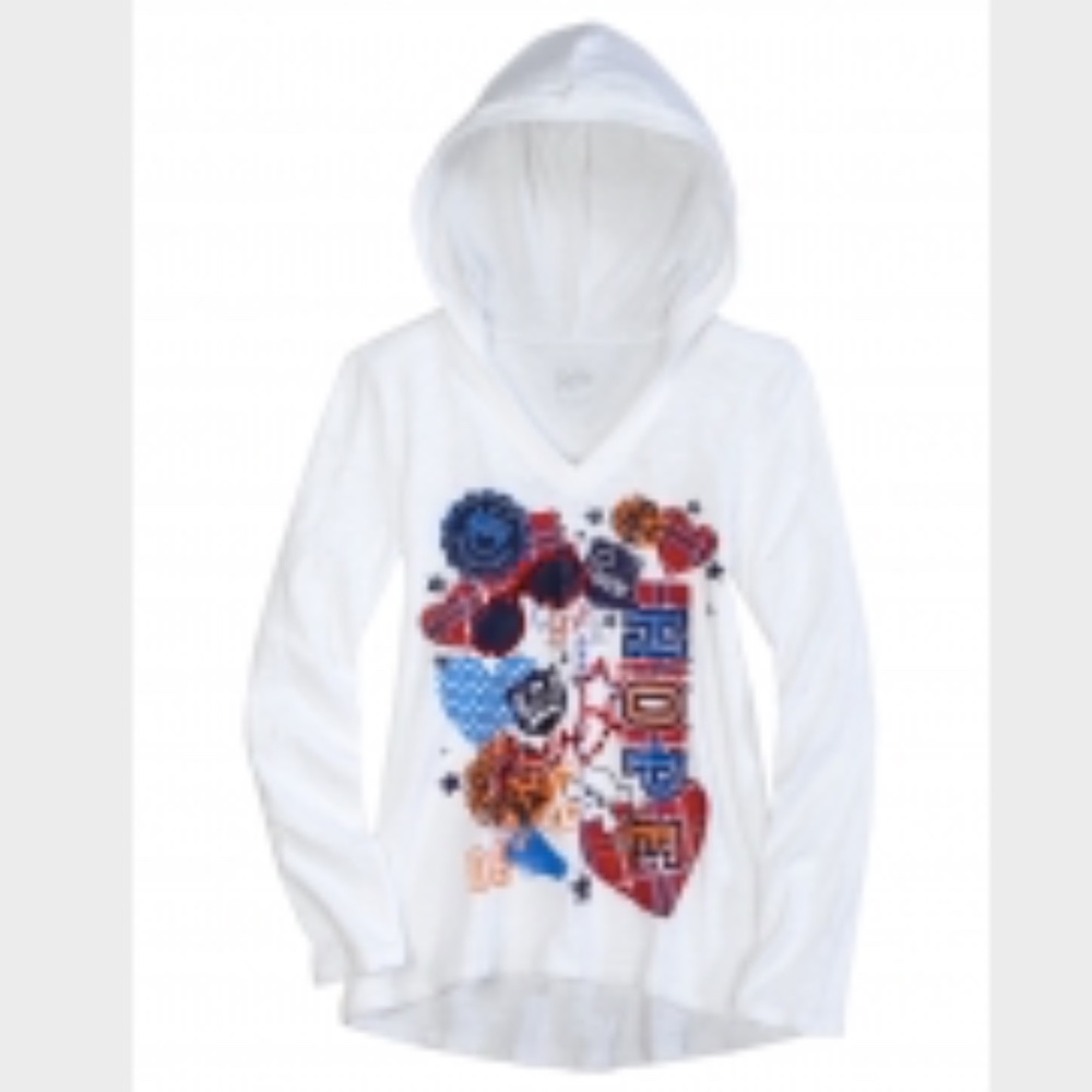 Justice Long Sleeve Graphic Hoodie Top Sequin Cheer Peace Love Hope - Sz 12